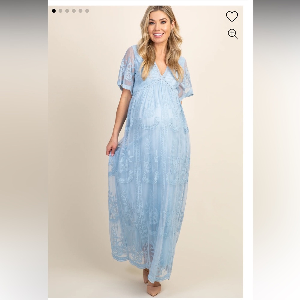 PinkBlush Light Blue Lace Mesh Overlay Maternity Maxi Dress